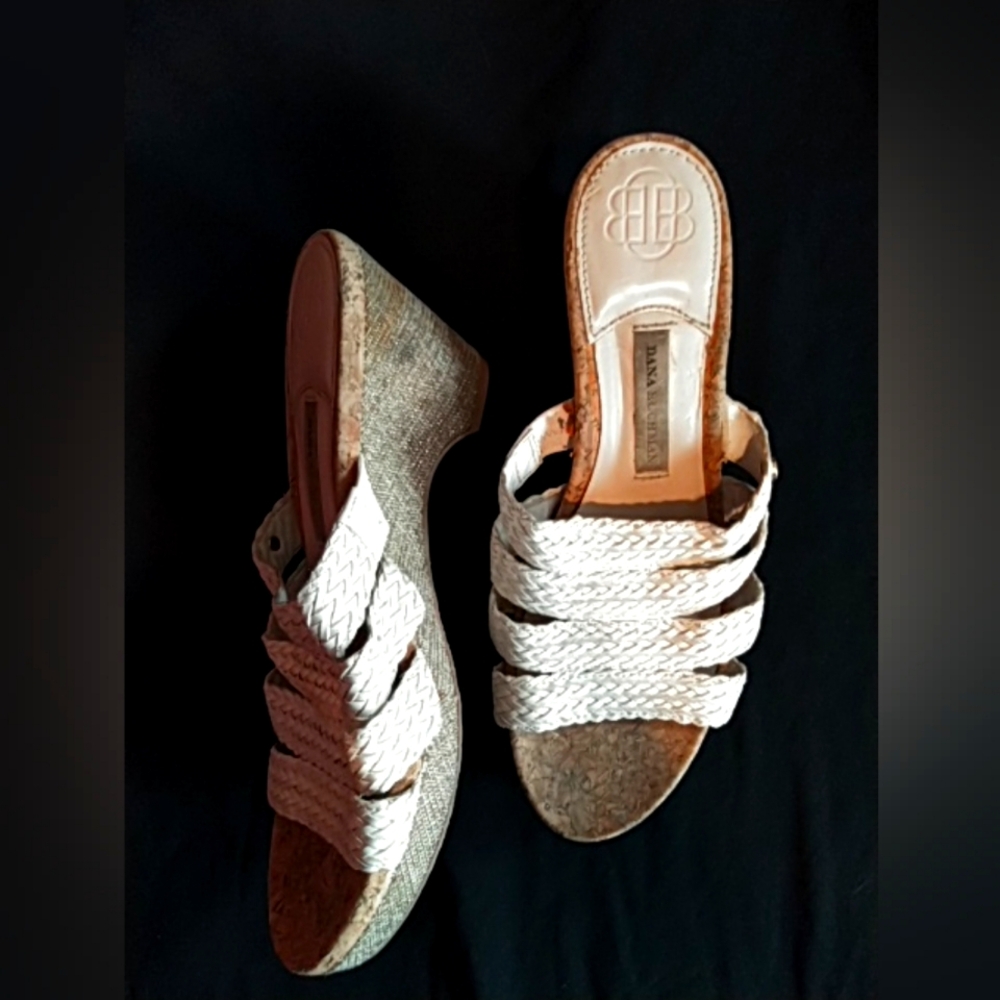 DANA BUCHMAN LADIES WHITE WOVEN HEELED SANDALS